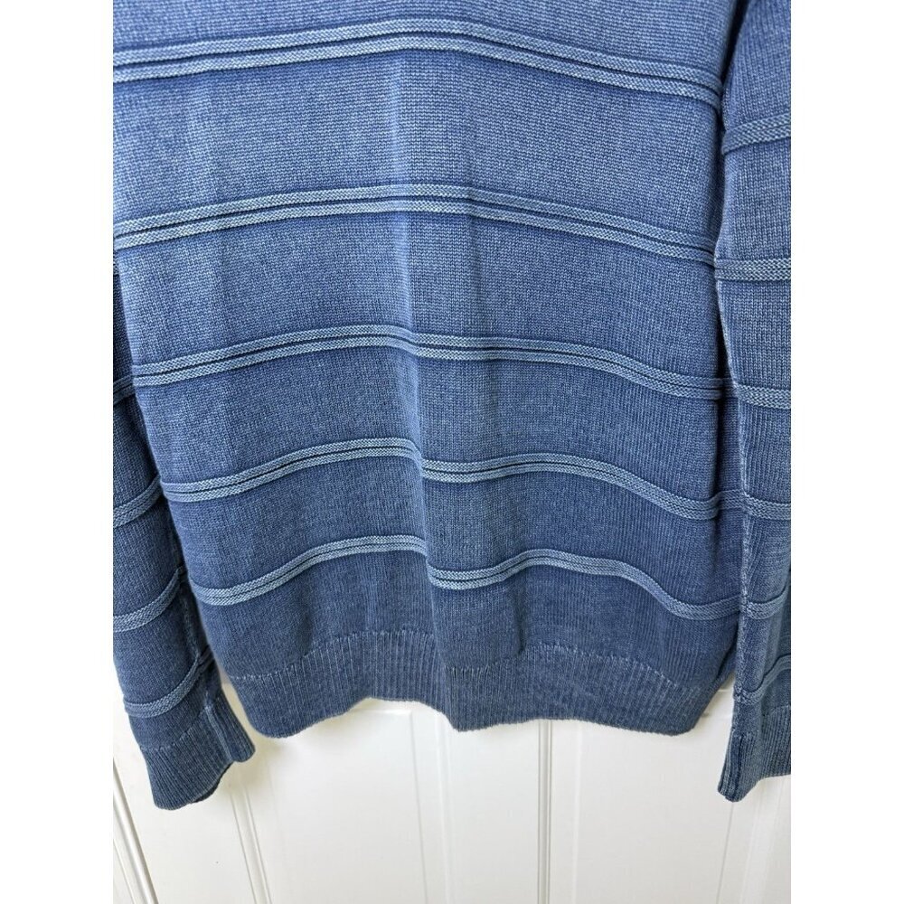 Johnston & Murphy Men’s Faded Blue Indigo Cotton Striped Sweater Size Large - Picture 5 of 10